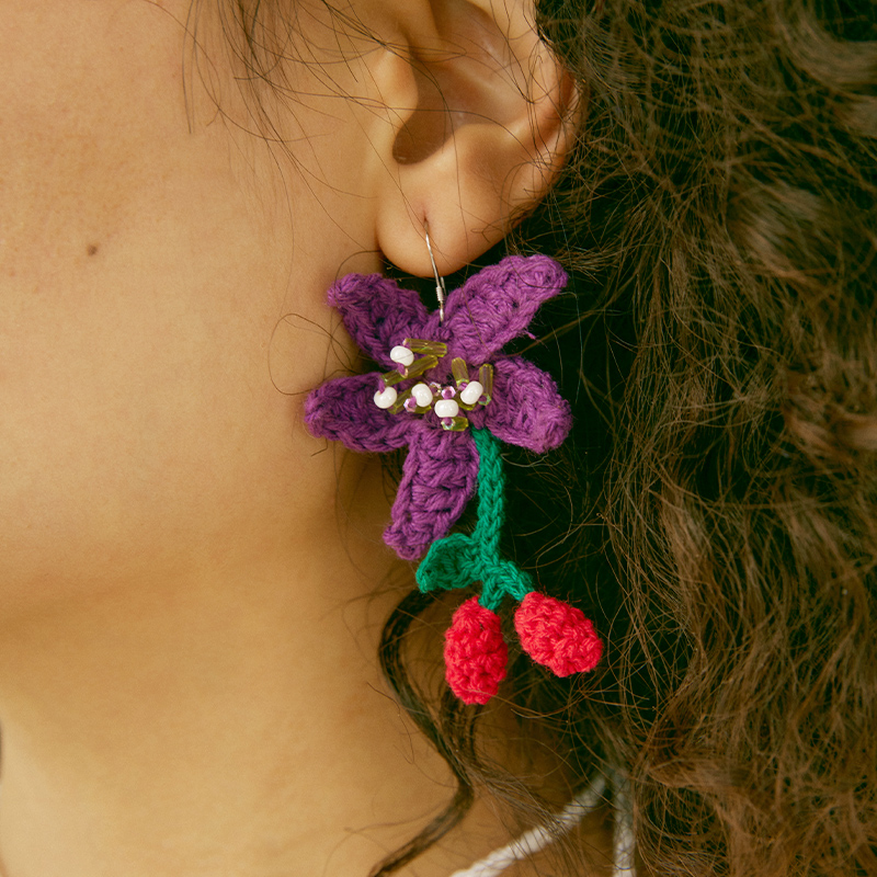  Micro-Crochet | Wolfberry Flowers Earrings- Artisan Hand-Crocheted--feeky-Unique Sustainable Fashion