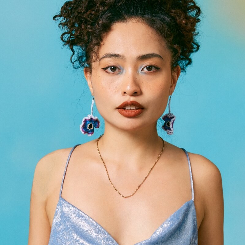 Coral Flower Blue Earrings