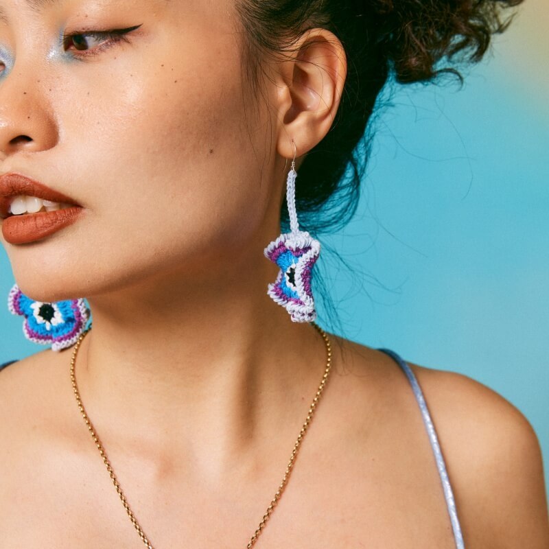 Coral Flower Blue Earrings