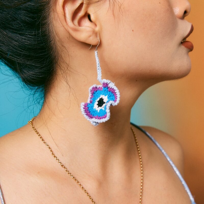 Coral Flower Blue Earrings