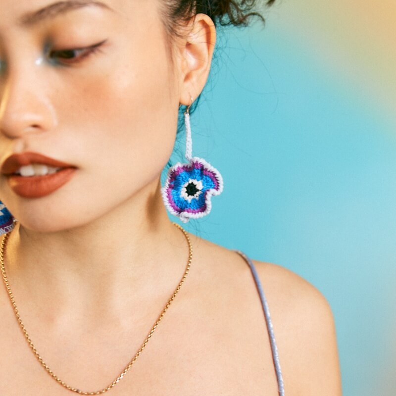 Coral Flower Blue Earrings