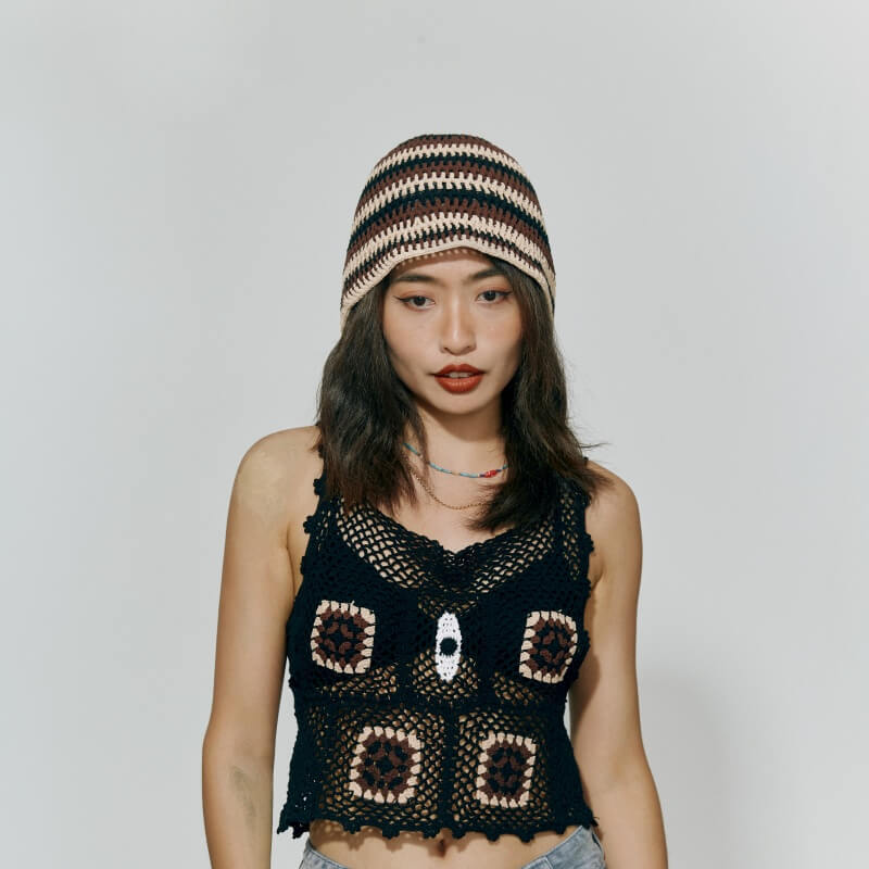 Hollow patchwork bucket hat