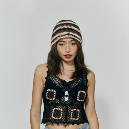Hollow patchwork bucket hat