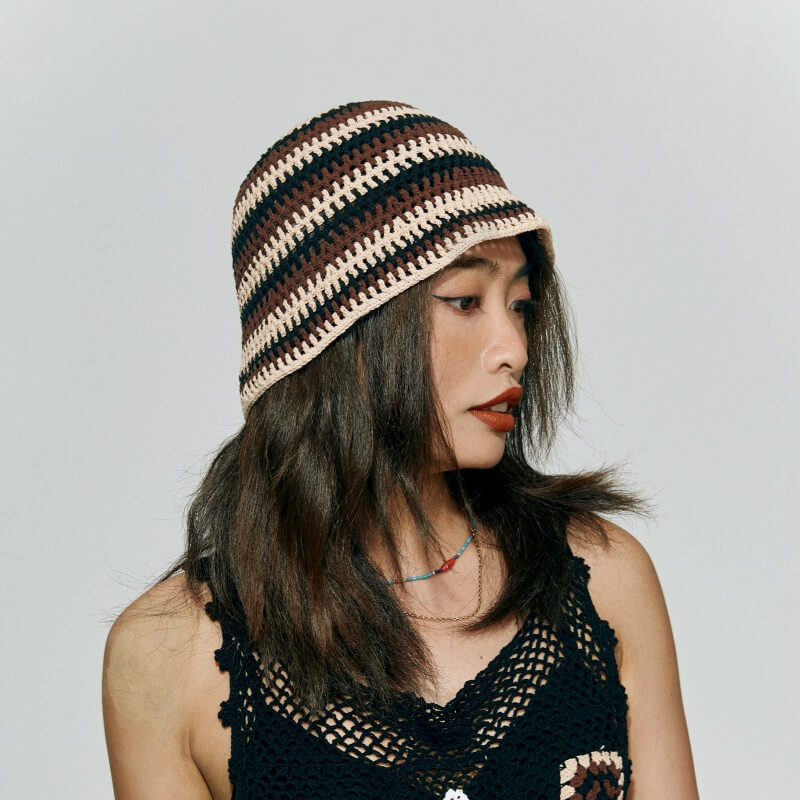 Hollow patchwork bucket hat