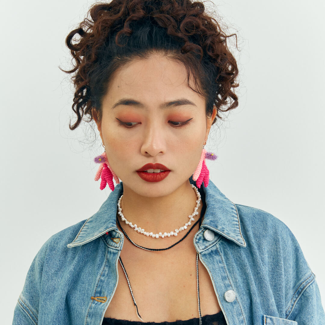  Micro-Crochet | Flower Calyx Earrings- Artisan Hand-Crocheted--feeky-Unique Sustainable Fashion