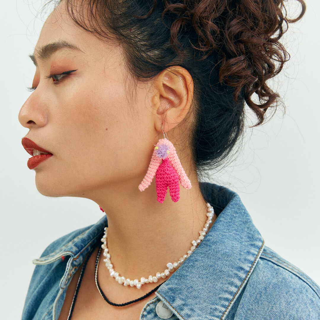  Micro-Crochet | Flower Calyx Earrings- Artisan Hand-Crocheted--feeky-Unique Sustainable Fashion