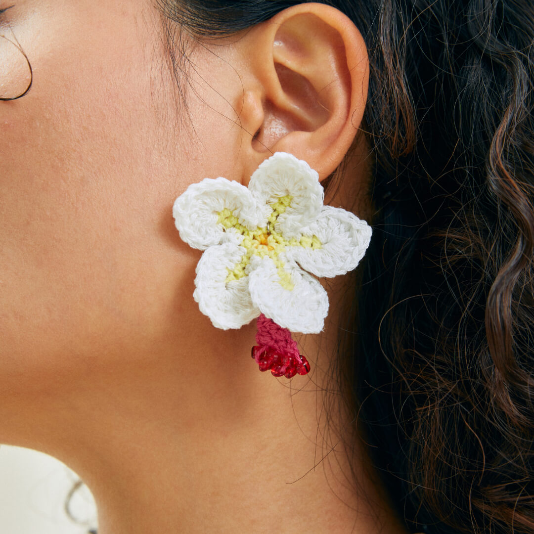  Micro-Crochet | Frangipani Earrings- Artisan Hand-Crocheted--feeky-Unique Sustainable Fashion