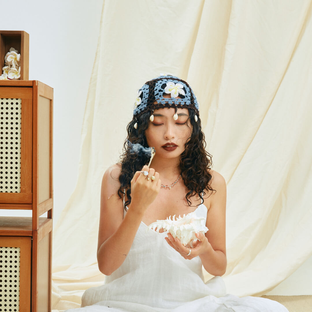 handmade jewelry  unique accessories Hollow Plumeria Shell Tassel Hat-feeky