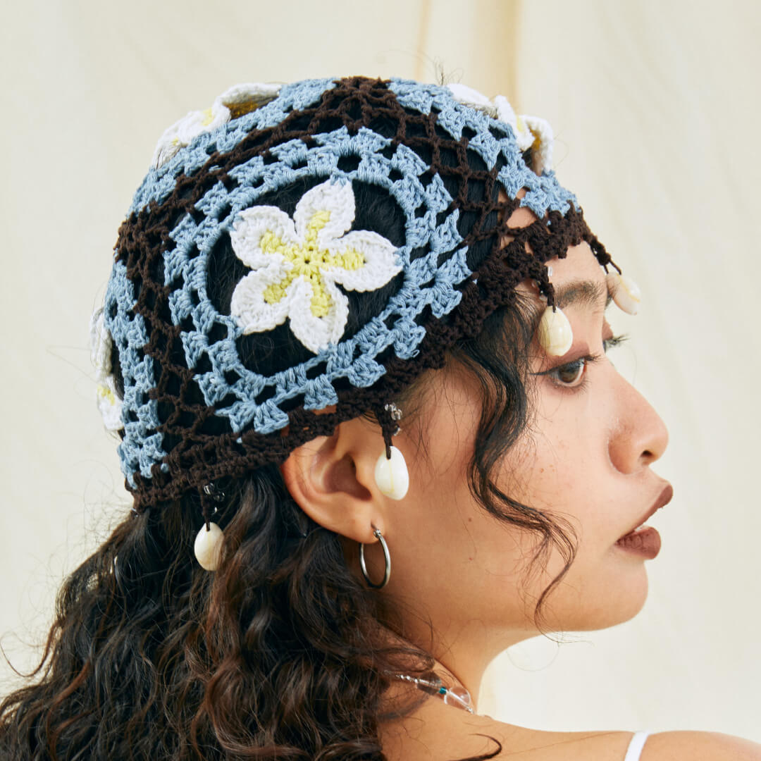 handmade jewelry  unique accessories Hollow Plumeria Shell Tassel Hat-feeky