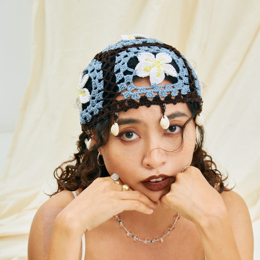 handmade jewelry  unique accessories Hollow Plumeria Shell Tassel Hat-feeky