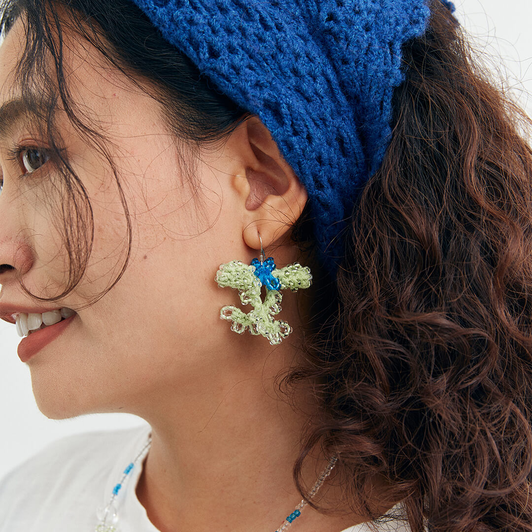  Micro-Crochet | Water Droplet Bow Earrings- Artisan Hand-Crocheted--feeky-Unique Sustainable Fashion