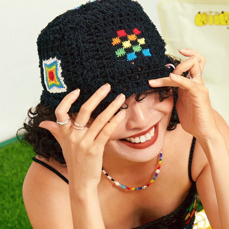 Rainbow patchwork hat