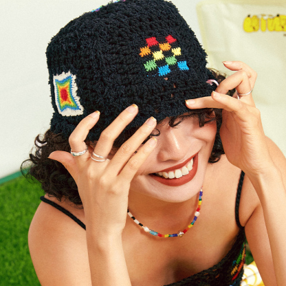 Rainbow patchwork hat
