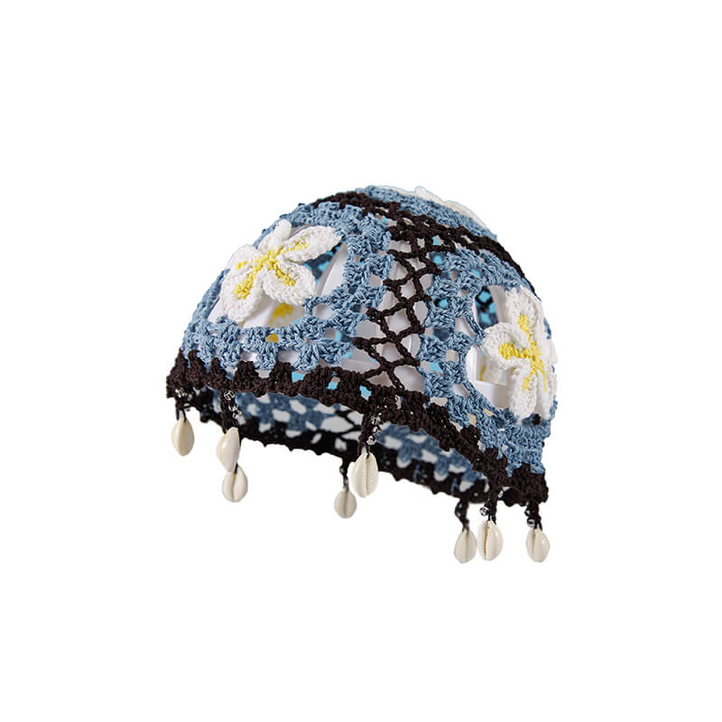 handmade jewelry  unique accessories Hollow Plumeria Shell Tassel Hat-feeky
