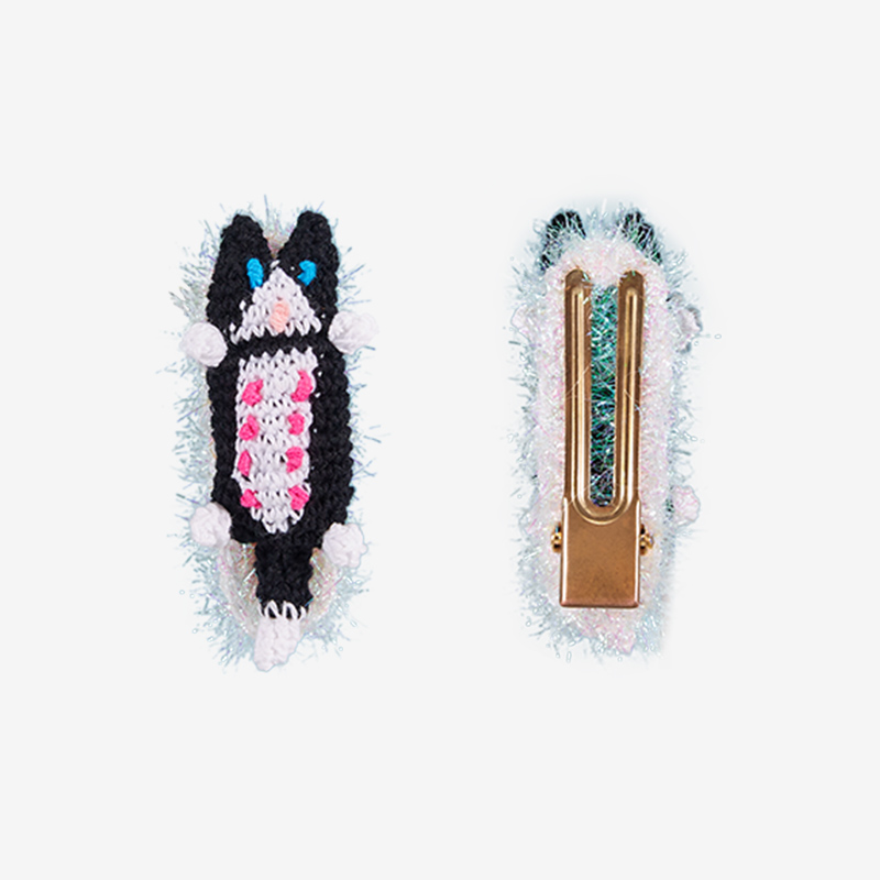 handmade jewelry  unique accessories Lying flat cat Hair Clip-feeky