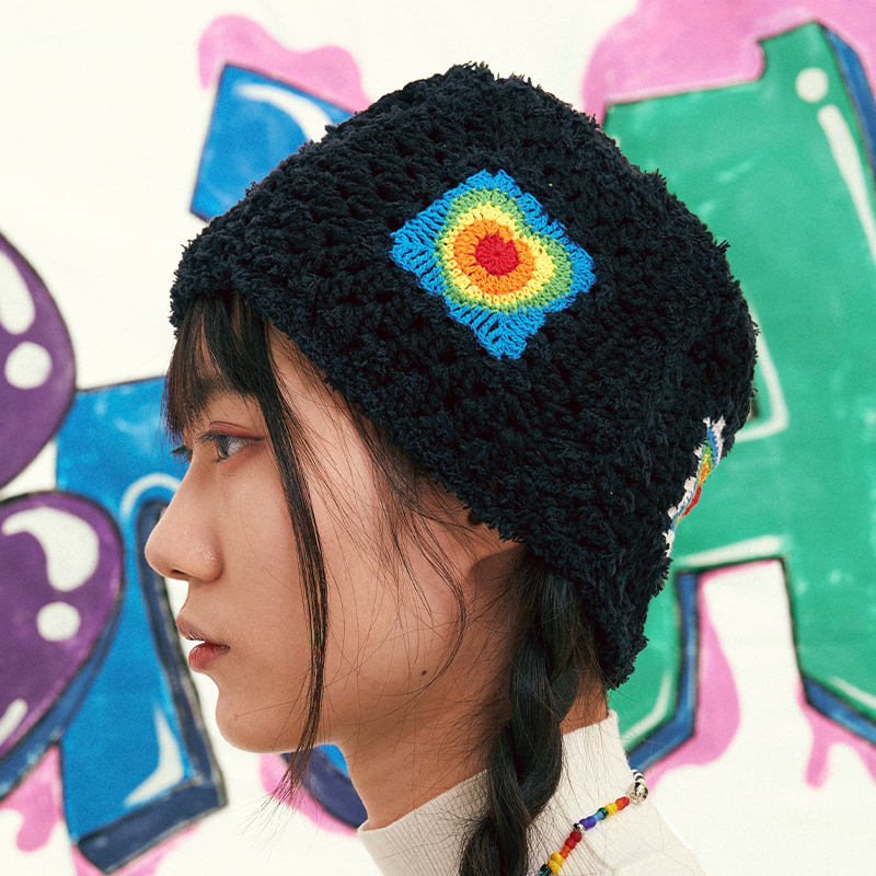 Rainbow patchwork hat