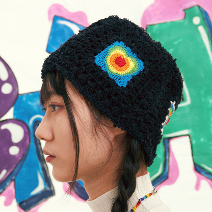 Rainbow patchwork hat