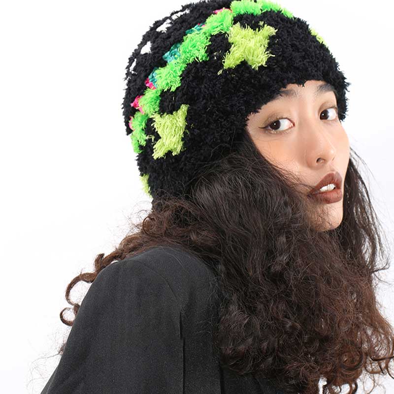 handmade jewelry  unique accessories Black woolen hat-feekypersonality girl,Unique and exaggerated,original design,Modify face shape,Fashion,light and beautiful,hand crochet