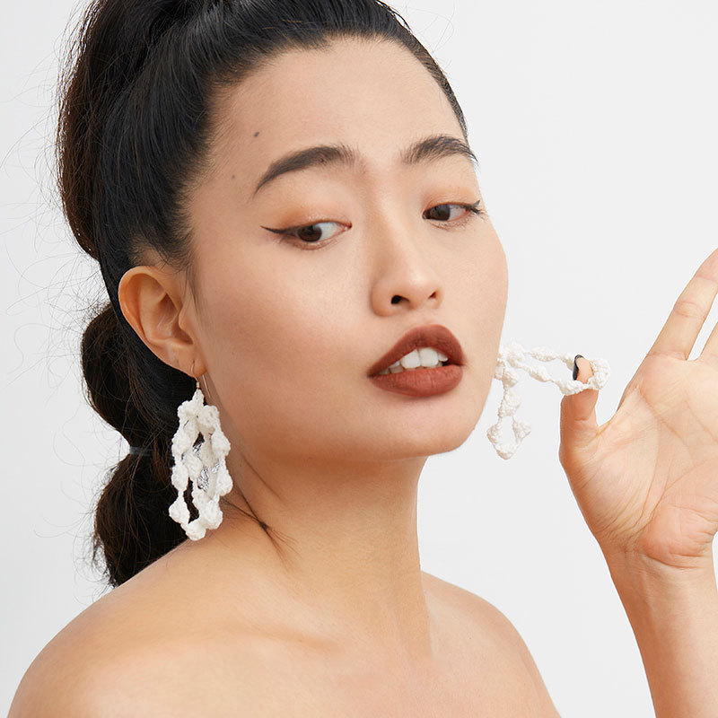 White plush earrings-feeky