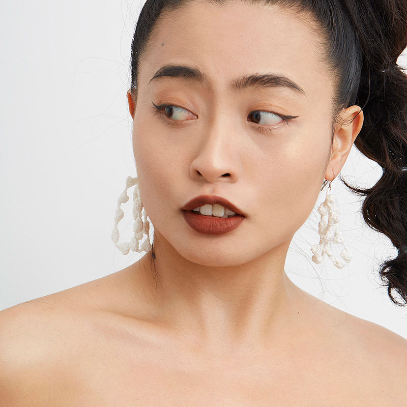 White plush earrings-feeky