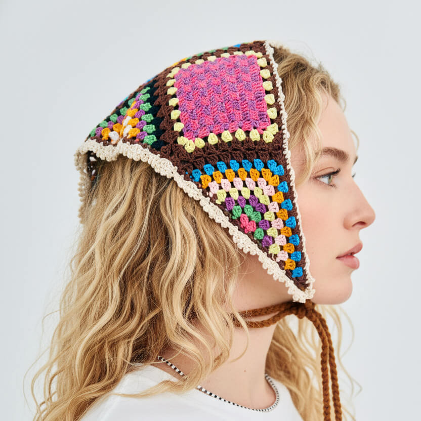 Hand-Crocheted | Colorful Triangle Headscarf- Artisan Hand-Crocheted--feeky-Unique Sustainable Fashion