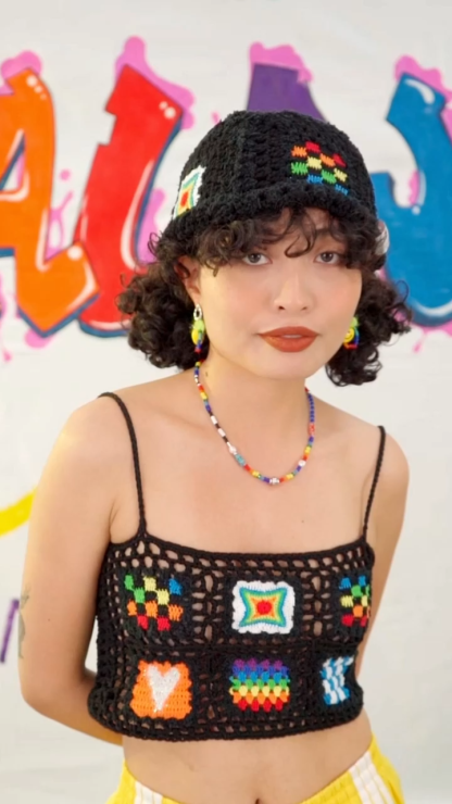 Rainbow patchwork hat
