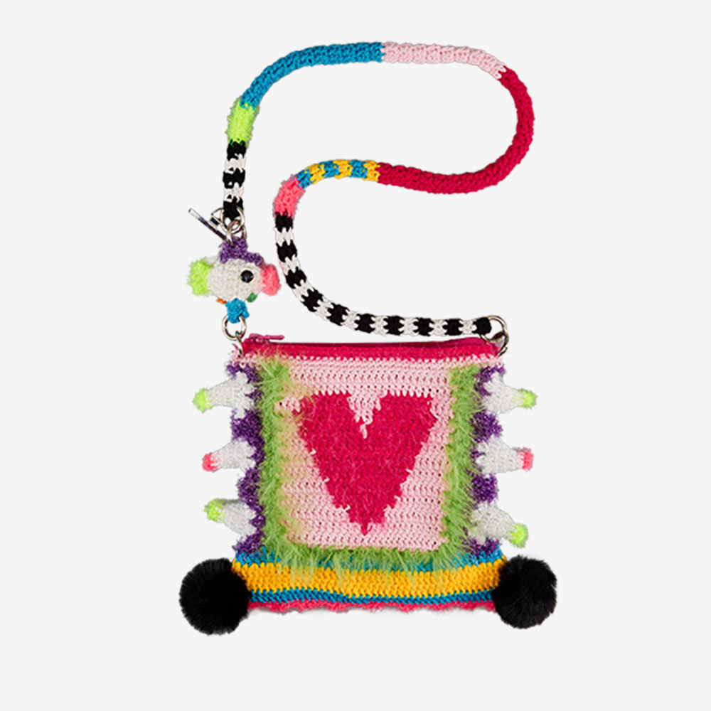 Isolated product shot of the Colorful Crochet Multi-Function Bag on a white background, clearly displaying the entire contrast-color strap and artisan stitch textures.