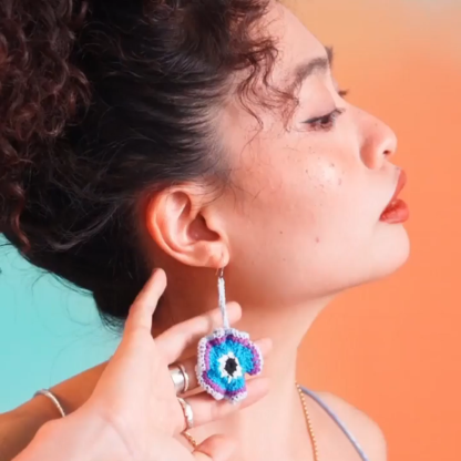 Coral Flower Blue Earrings