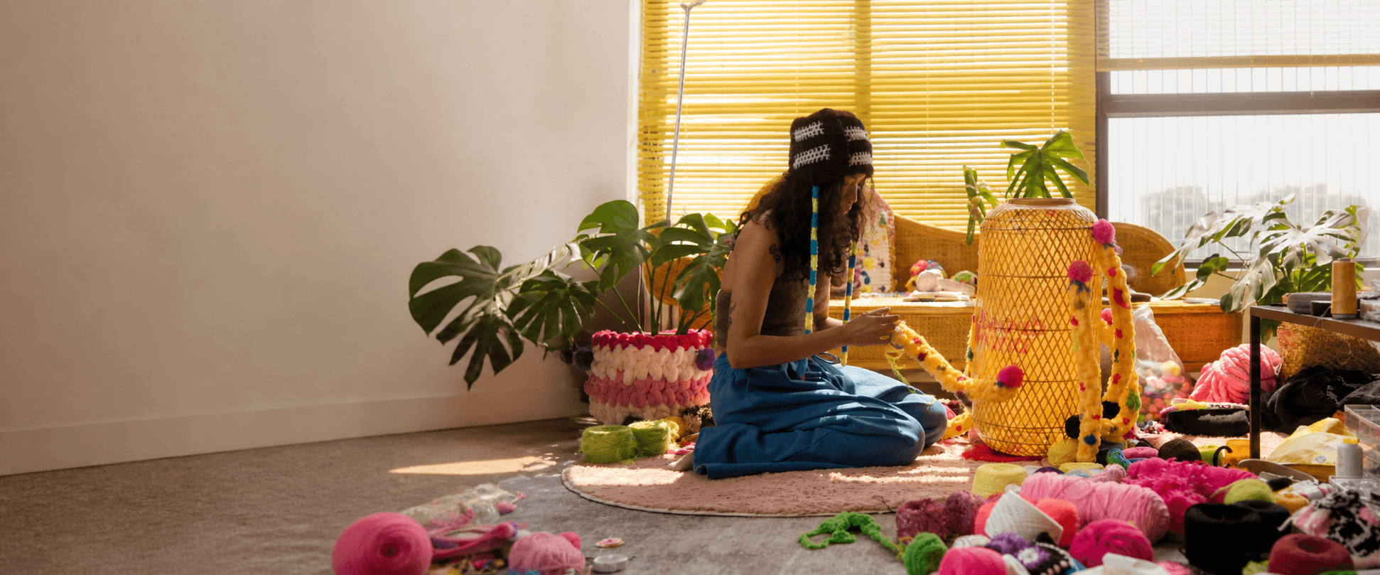 {"default":"artisan crocheting in a sunlit workspace surrounded by yarn"}

