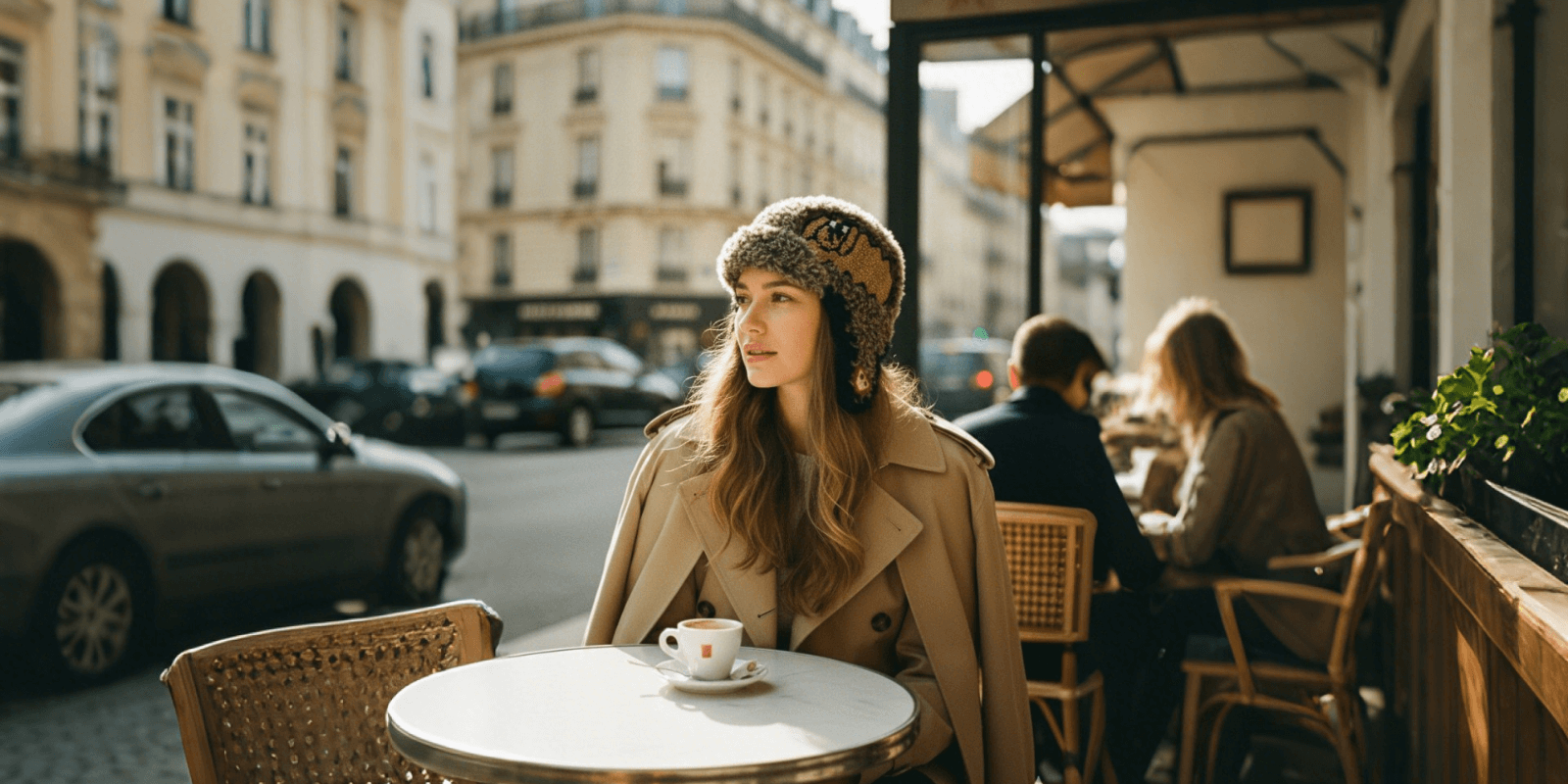 {"default":"A chic young woman wearing a hand-crocheted Puppy Hat from Feekystore, enjoying coffee in a minimalist urban cafe setting. High-quality artisan crochet craftsmanship for modern winter fashion."}
