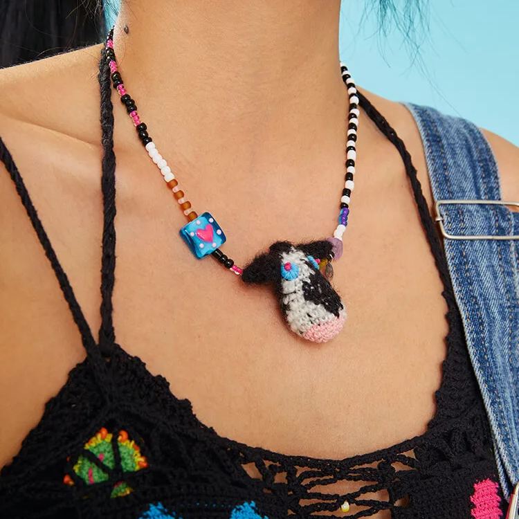 handmade jewelry  unique accessories Cow necklace-feeky