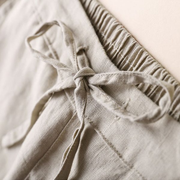 Women Cotton Linen Pants Thin Trousers Solid Color Spring Summer Middle-waisted Casual Pencil Pants 5XL