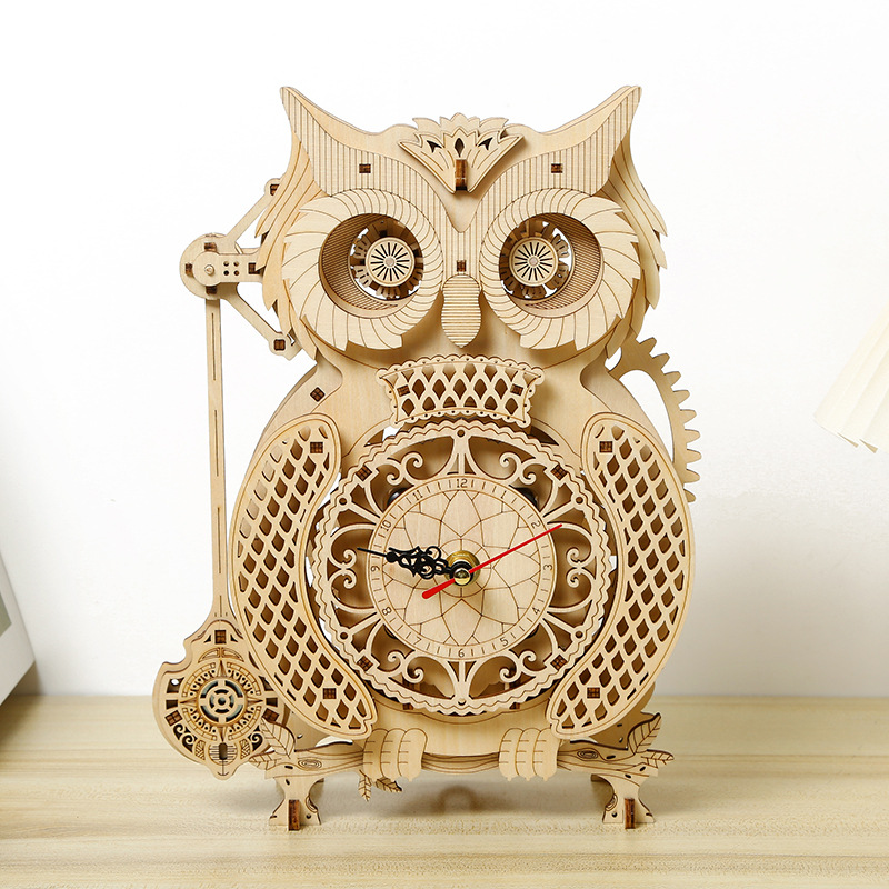 New Arrival 3D Stereo Table Clock Puzzle Wooden Toys Puzzle Assembled Toys DIY Creativity Owl Pendulum Clock