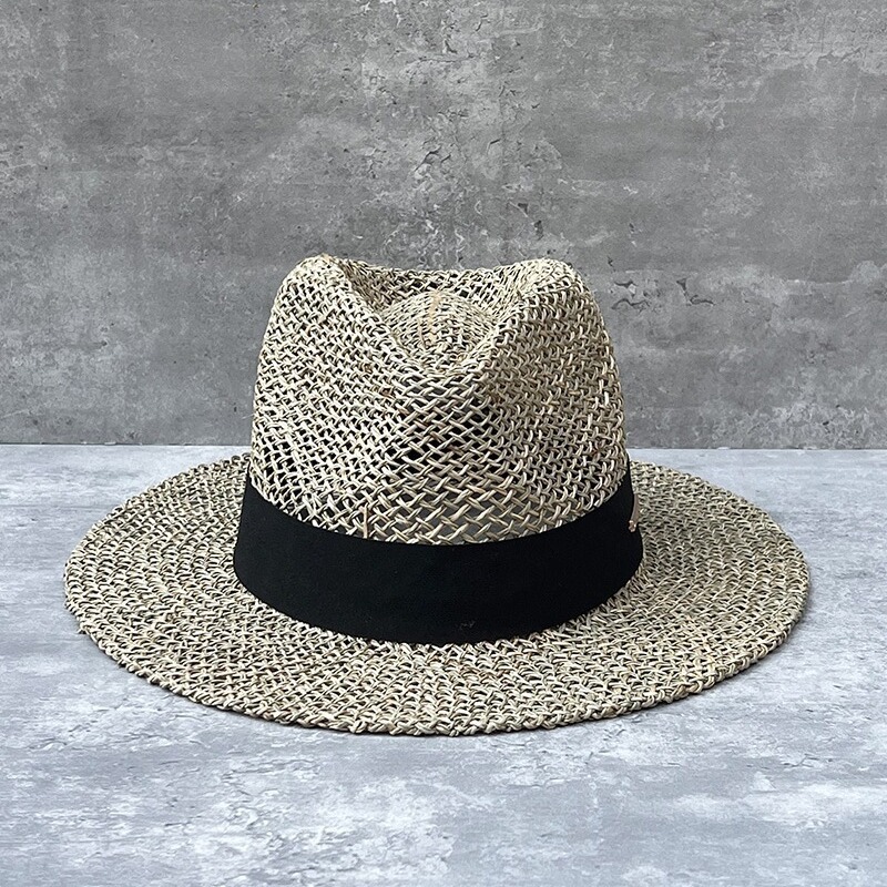 French retro sunshade salty grass hollow flat brim Panama hat