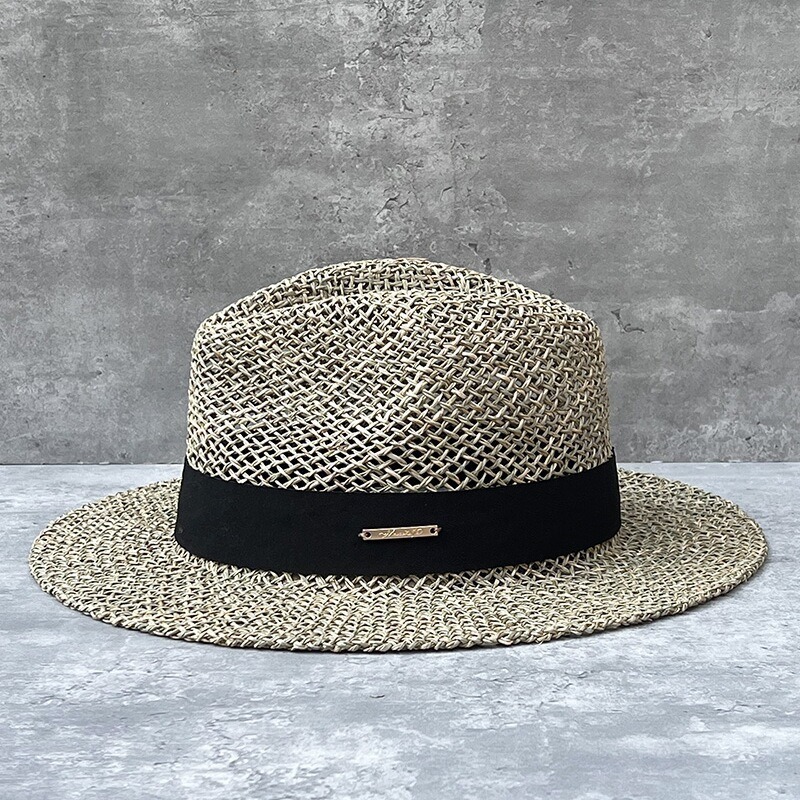 French retro sunshade salty grass hollow flat brim Panama hat