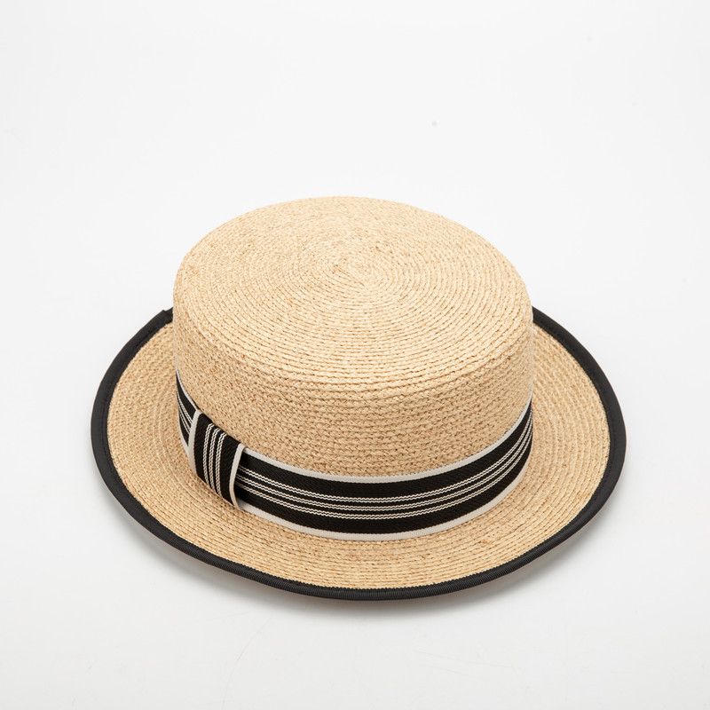 Flat top new style raffia hat with plaid decoration