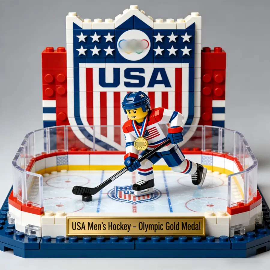 USA Men’s Hockey Olympic Gold Medal LEGO-style Rink Building Set