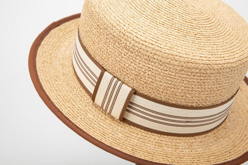 Flat top new style raffia hat with plaid decoration