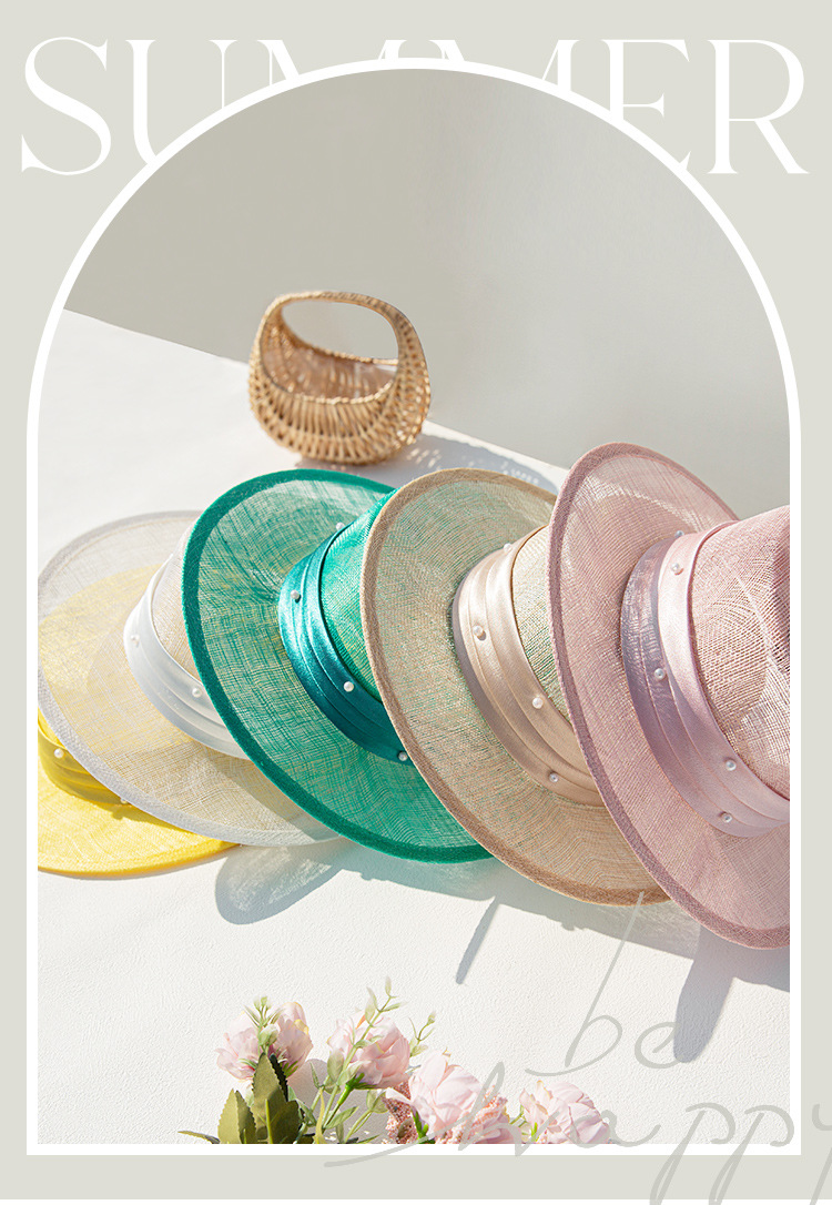 Linen pearl belt flat top hat