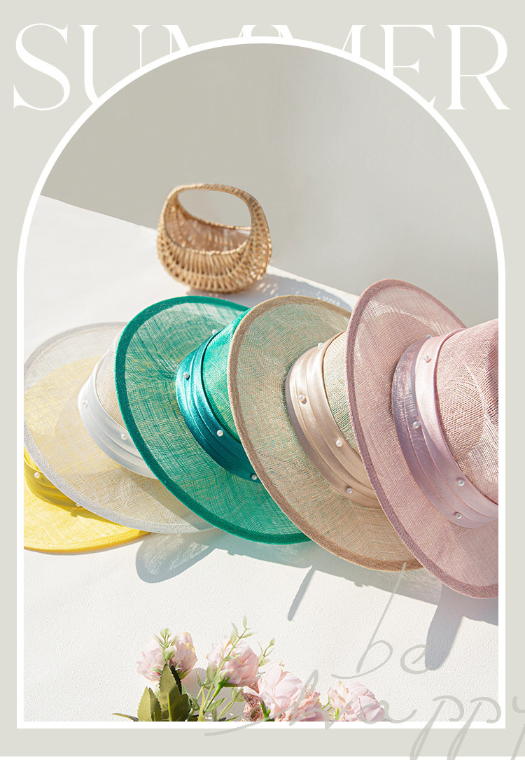 Linen pearl belt flat top hat