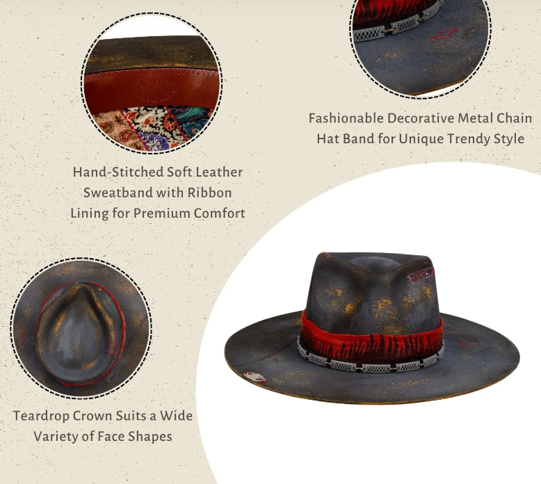 Crimson - Vintage Handcrafted Burned Distressed Fedora Hat