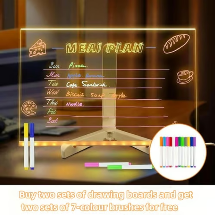 Creative Rewritable Acrylic LED Message Board 🎨 (set come with 7 Pens)