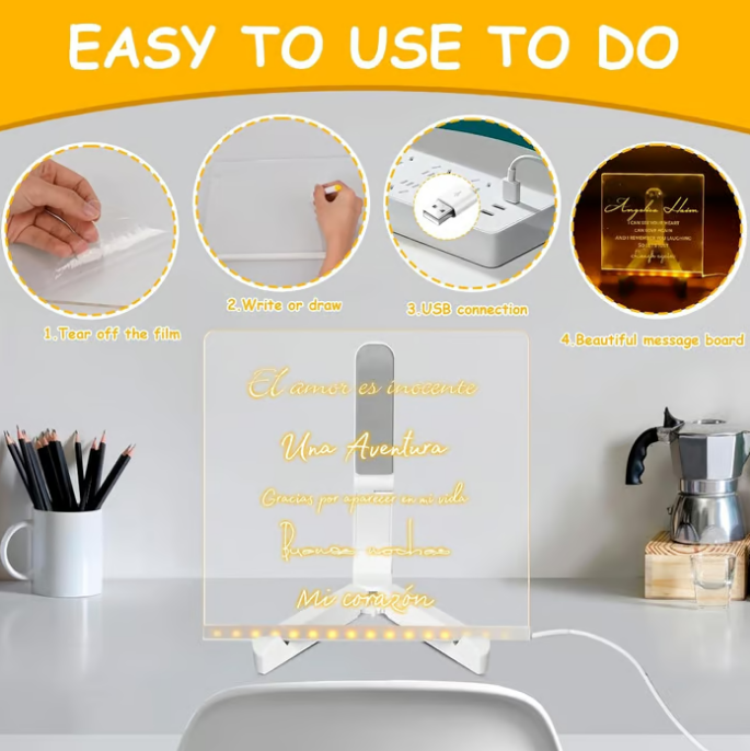 Creative Rewritable Acrylic LED Message Board 🎨 (set come with 7 Pens)