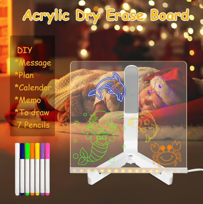 Creative Rewritable Acrylic LED Message Board 🎨 (set come with 7 Pens)