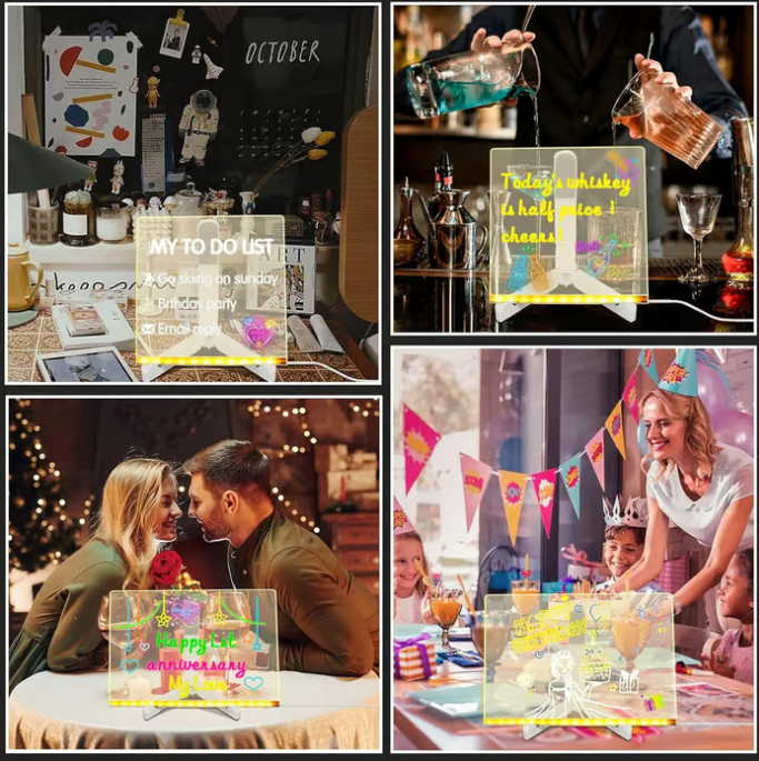 Creative Rewritable Acrylic LED Message Board 🎨 (set come with 7 Pens)