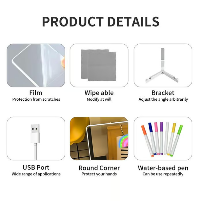 Creative Rewritable Acrylic LED Message Board 🎨 (set come with 7 Pens)