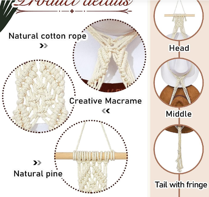 ❤️Handmade Linen Decorative Boho Hat Rack For Wall Hanging