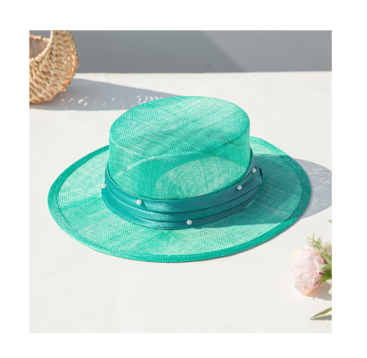 Linen pearl belt flat top hat