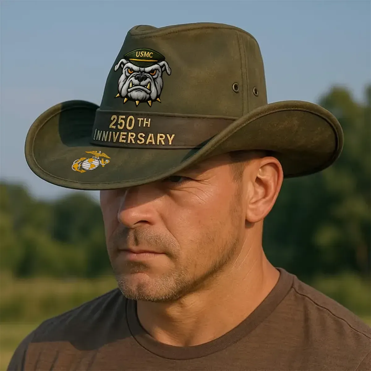 U.S. MARINE CORPS 250th Anniversary Cowboy Hat Army Green Devil Dog Marine Hat