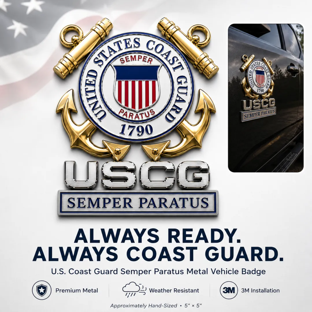 U.S. Coast Guard Semper Paratus Metal Vehicle Badge
